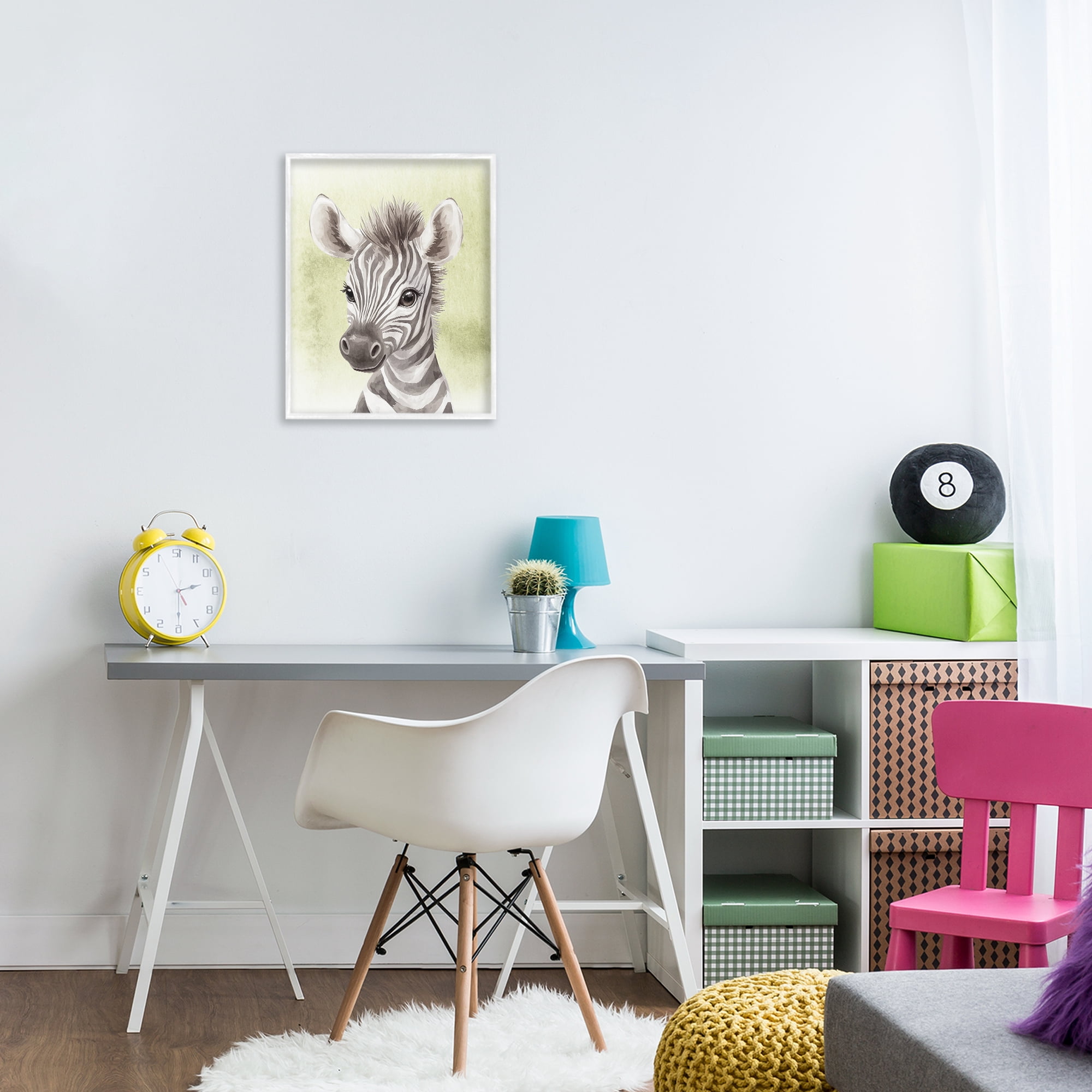 Stupell Industries Jungle Friends Baby Zebra White Framed Giclee Art, design by Christine Simpson Art