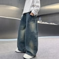 thumbnail image 4 of Tisuna Durable Boys Denim Jeans Child Solid Color Elastic Waist Wide Leg Pants Comfortable Stretch Fit Little Boys Youth School Play Trousers Blue Size 16-18 Years, 4 of 5