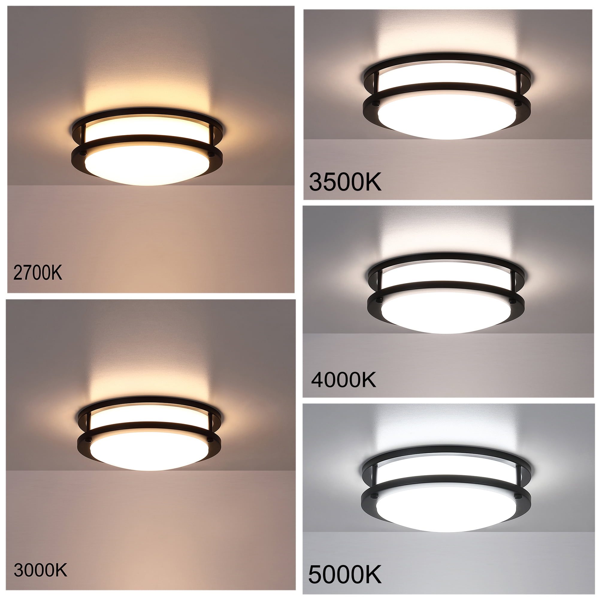 10" Matte Black Round Flush Mount LED Ceiling Light Fixture for Kitchen, Bathroom, Dining Room, Living Room, Hallway, 2700K/3000K/3500K/4000K/5000K