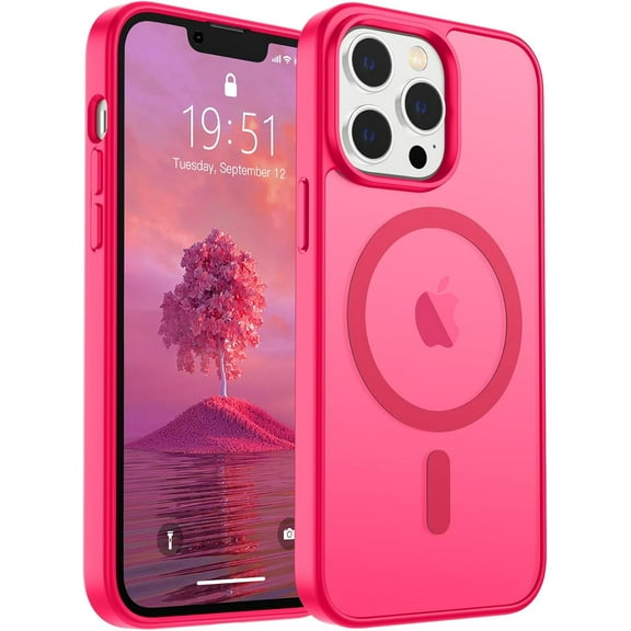 Magnetic for iPhone 13 Pro Case [Compatible with MagSafe] [10 FT Military Grade Drop Protection] Slim Translucent Matte Shockproof with Anti-Fingerprint Phone Case,Hot Pink
