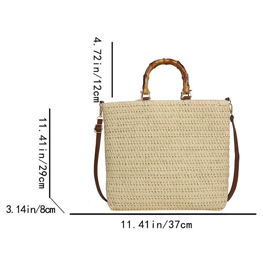 Women Straw Woven Handbag with Bamboo Handle Tote Clutch Bags for Seaside(Beige) Shoulder Bags for Women