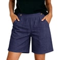 thumbnail image 4 of Timegard Summer Shorts for Women Pull on Button High Waist Straight Leg Lightweight Casual Work Shorts with Pockets, 4 of 5
