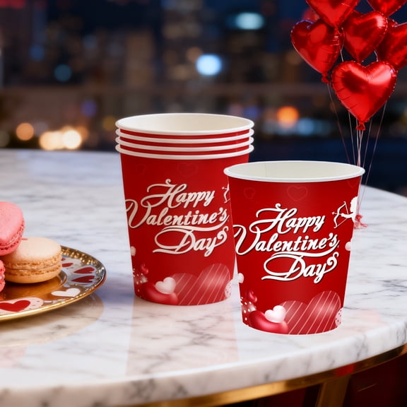 Rourlinge 20-Pack Valentine's Party Supplies - Romantic Heart-Themed Disposable Paper Cups for Lovely Valentine's & Galentine's Day Decorations