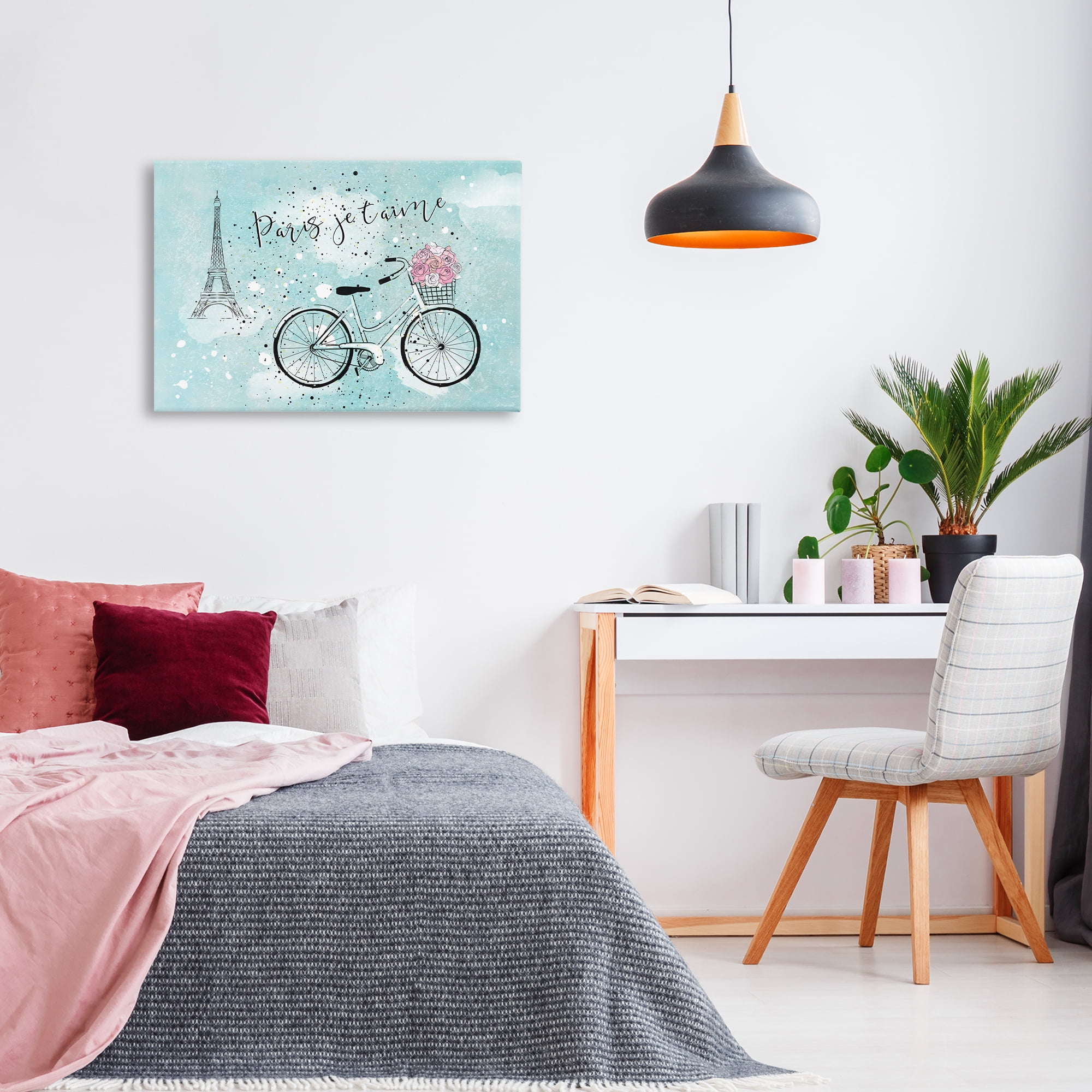 Stupell Industries Love Paris Bicycle Cities & Countries Painting Wrapped Canvas Art Print Wall Art, 30 x 20