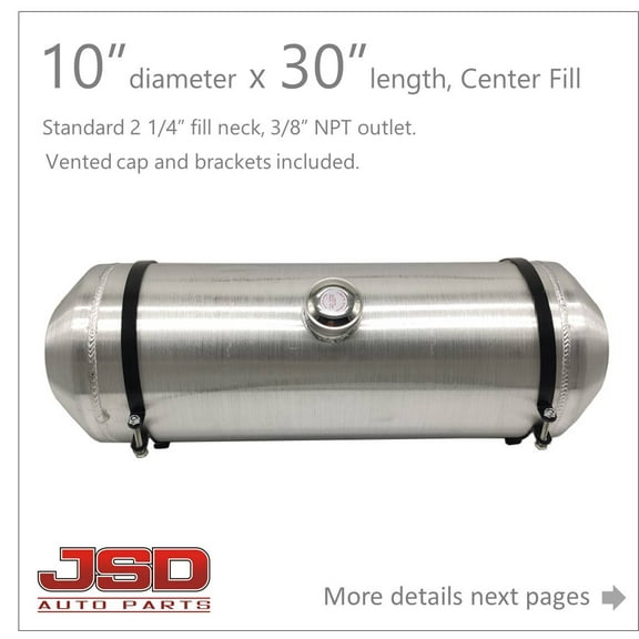 JSD AUTO PARTS 10 Gallons Gas Tank / Fuel Tank Aluminum Center Fill Spun10 x30 3/8 NPT Outlet