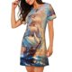 thumbnail image 2 of Easygdp Sailing Ship Ocean Sunset Camisón de manga corta para mujer, informal, estampado, 2 of 6