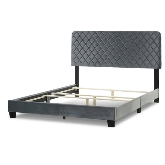 Glamour Home Aurum Fabric Queen Bed with Decorative Stitching in Silver Gray