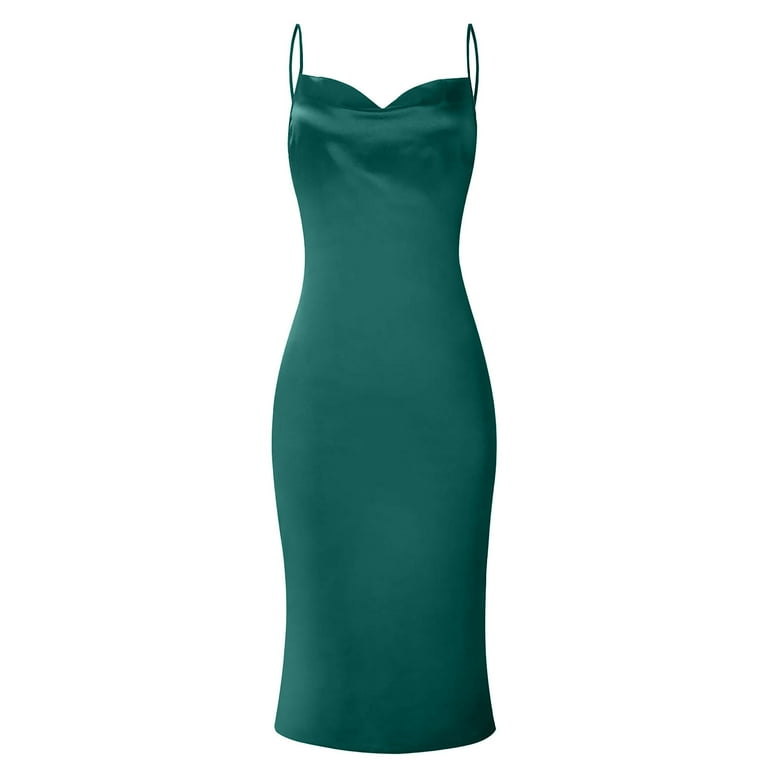 emerald green strappy satin cowl midi dress Teal Pleated Wrap Cowl Neck Satin Midi Dress – AX Paris main image 1