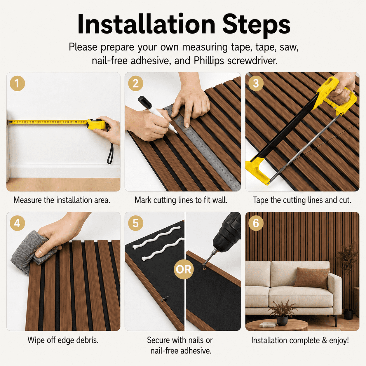 Yeslife 4-Pack Wood Slat Acoustic Wall Panels, 12 in. x 93 in., Walnut MDF, Sound Absorbing, Interior Accent Wall, 31 sq. ft.