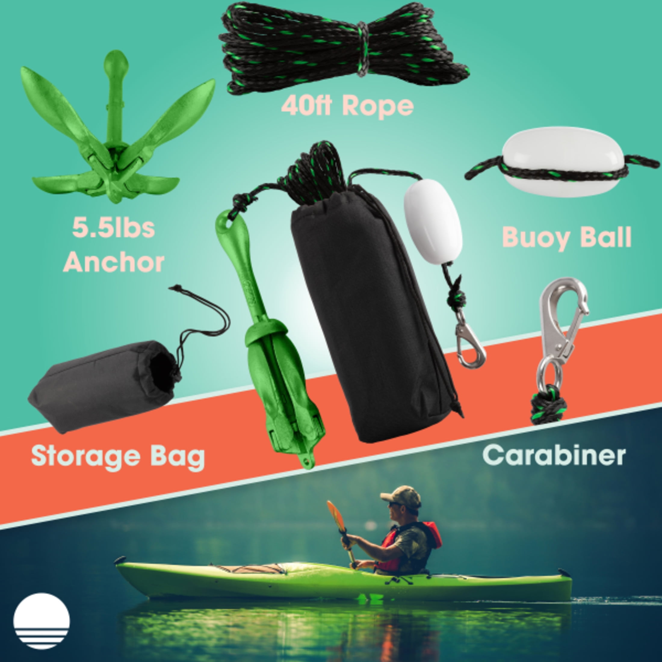 RAD Sportz 5.5lb Kayak Anchor for Paddle Board, Canoe or Jet Ski, Green