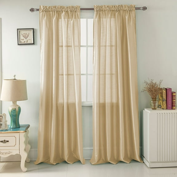 RT Designers Collection 100% Polyester 82 GSM Faux Silk Nikki Rod Pocket Curtain Panel 54" x 84" Beige