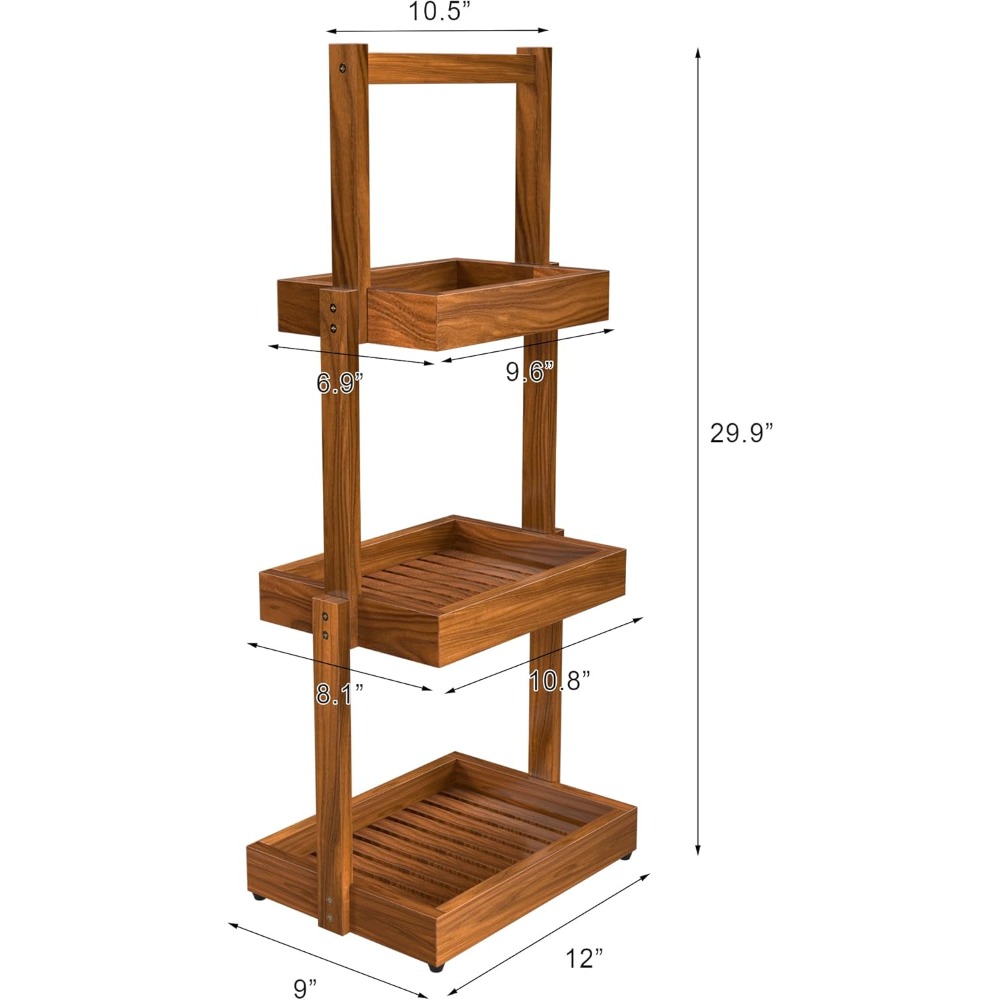 Teak Organizer for Bathroom Kitchen - Use as Shower Caddy Towel Holder Toilet Paper Storage Fruit Basket Spice Rack with Non-Slip Base