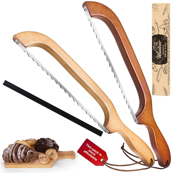 Cuchillo para pan Woodever, 2 unidades, rebanador de pan, masa madre, 16 cm