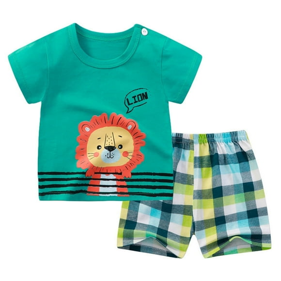 Luvoko Toddler Kids Sports Clothing Sets Lion Boys Tshirt Sleepwear Shorts Boys Casual Clothes (Dark Green,18-24 Months)