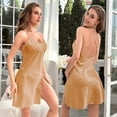 thumbnail image 1 of Pijama de seda de hielo para mujer, ropa de casa fina de verano, camisón corto sin espalda con tirantes para mujer, 1 of 6