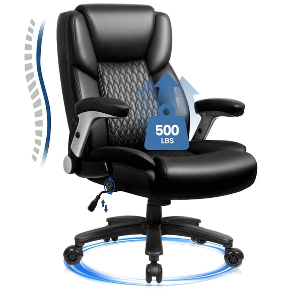 Waleaf Big and Tall Executive Office Chair 500lbs with Flip-up Arms & Adjustable Lumbar Support,Heavy Duty High Back Computer Chair for Adults