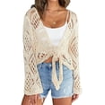 thumbnail image 2 of Women Summer Boho Tops Sheer Crochet Coverup Beach Bathing Swimsuit Cover Ups Shrugs Crop Swimwear Outfits, 2 of 5