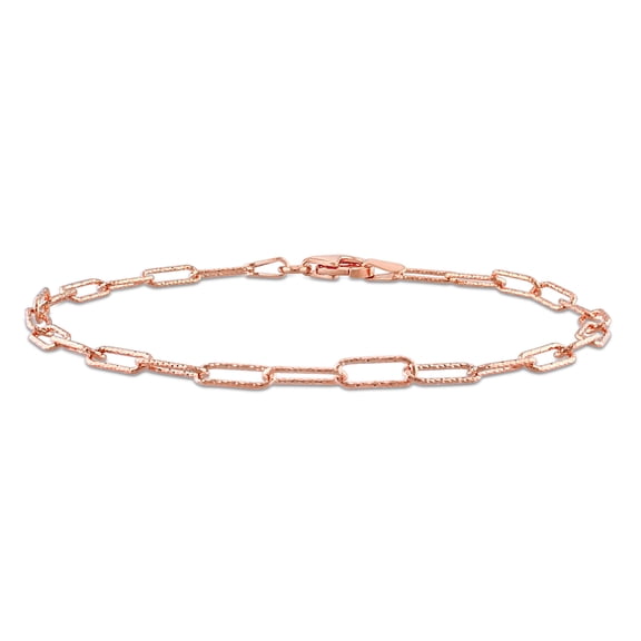 Everly Women's 3mm Fancy-Cut Rose Gold Flash Plated Sterling Silver Paperclip Link Bracelet