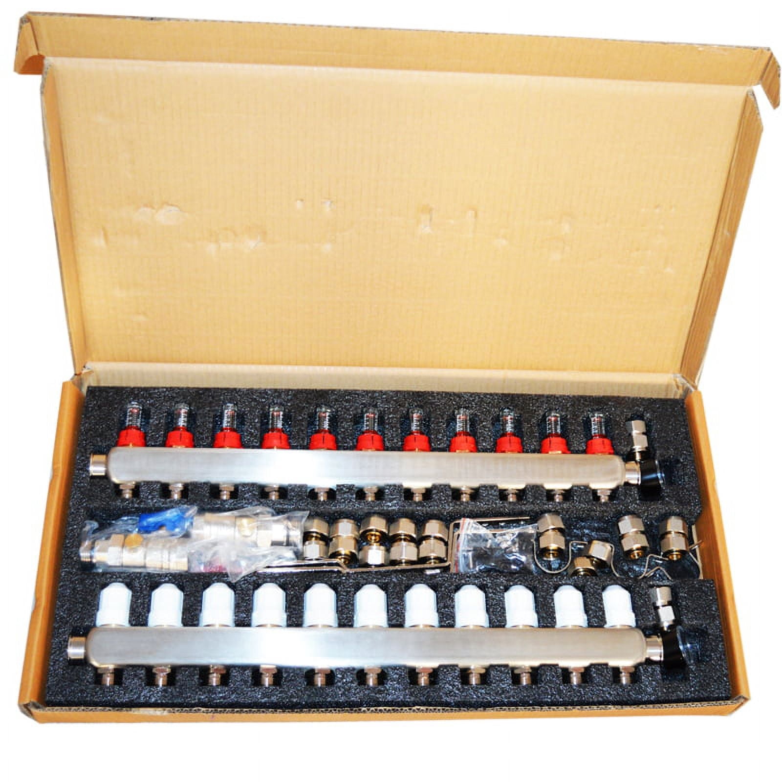 11-Branch PEX Radiant Floor Heating Manifold Set Geothermal Water Separator Stainless Steel