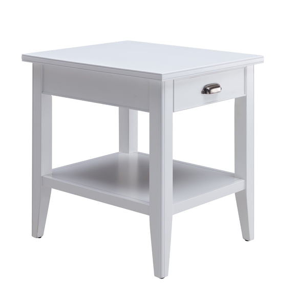 Leick Home, 1-Drawer Solid Wood Laurent 20 in. End Table with Shelf, White