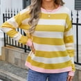 thumbnail image 5 of absuyy Crewneck Sweaters for Women Striped Round Neck Comfy Knitted Casual Pullover Sweaters Yellow Size XL, 5 of 8