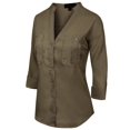 thumbnail image 3 of Made by Olivia Women's Long Sleeve Solid Split Neck Tencel Button Down Shirt Blouse Olive M, 3 of 4