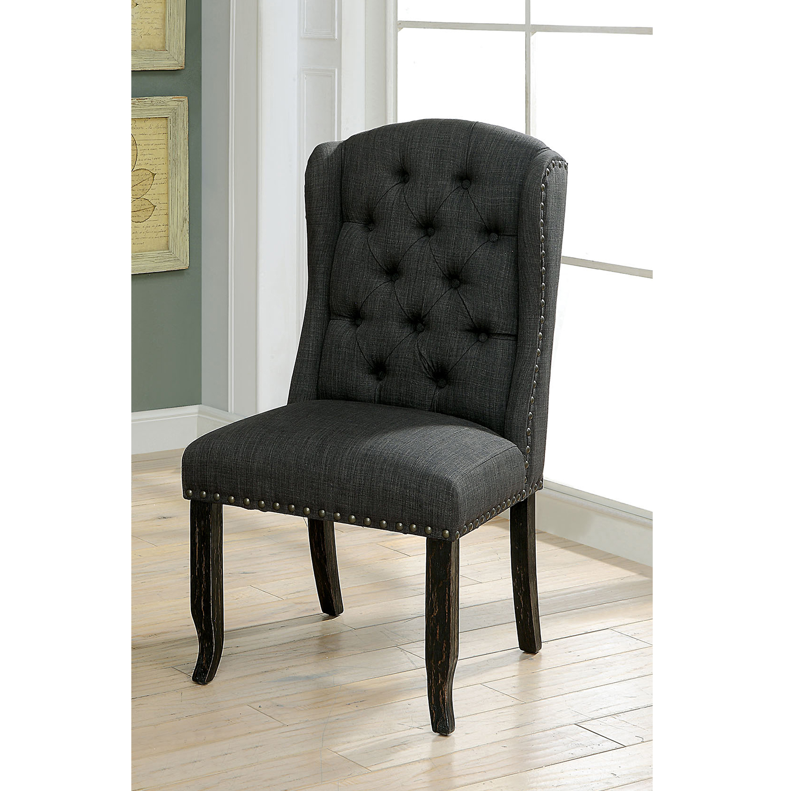 Furniture of America Freiden Tufted Nailhead Fabric Gray Side Chairs (Set of 2)