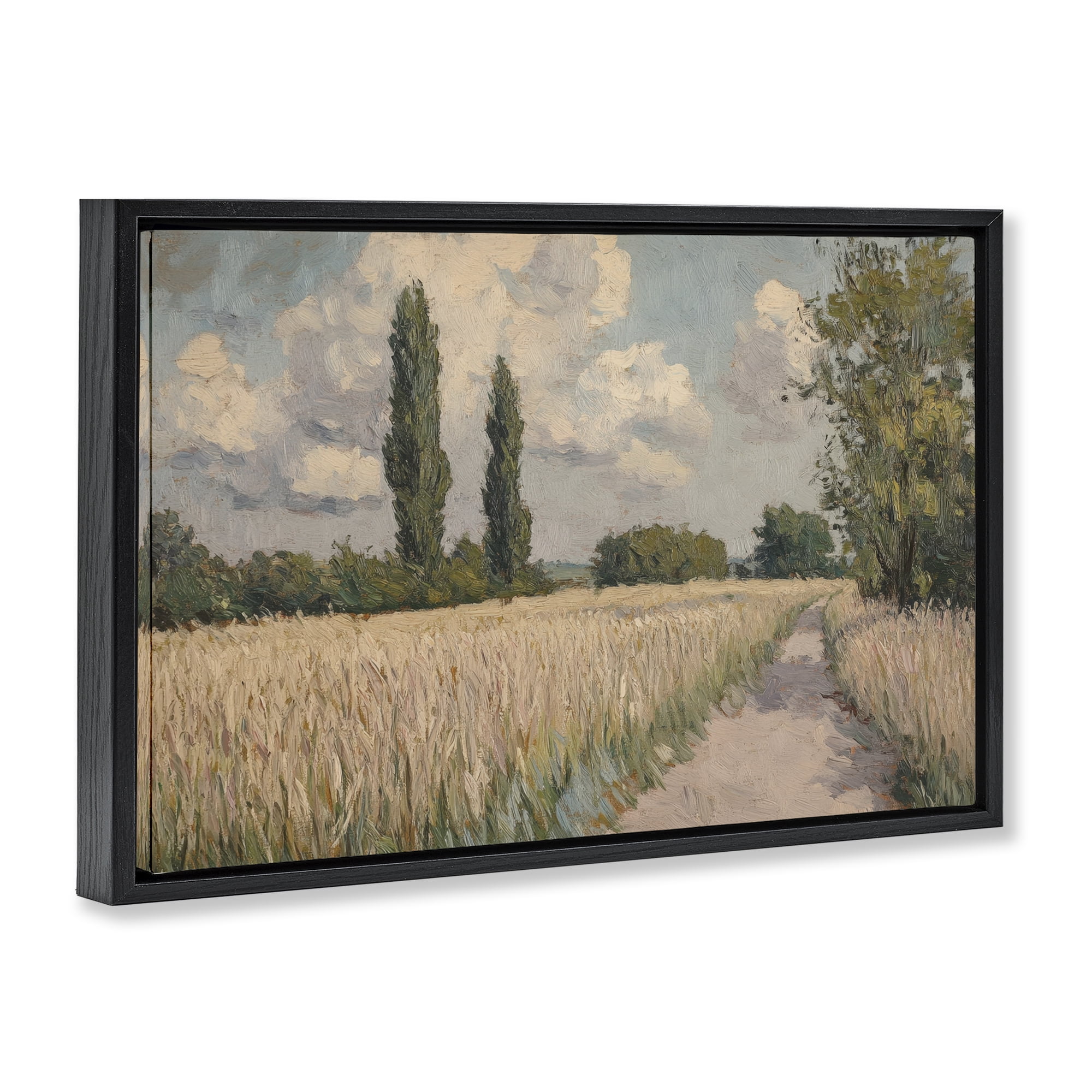 Stupell Industries Summer Path Between Poplars Black Framed Floater Canvas Wall Art, design by Petal Prints Design