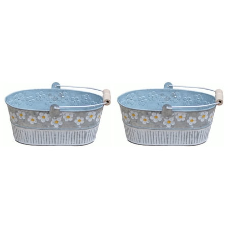 2pcs Galvanized Oval Planters Decorative Galvanized Metal Planter Rustic Vintage Pot Indoor Holder for Garden Patio