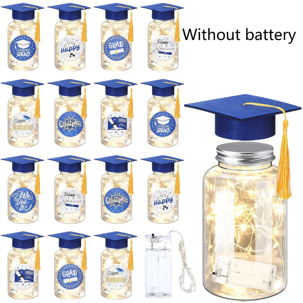 QueMer 2026 Graduation Centerpieces for Tables Light Up Masons Jar with Graduation Cap for College Congrats Grad Party Decors
