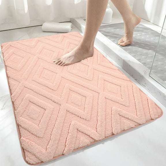 Yokan Soft Bathroom Carpet, Non-Slip Polyester Bathroom Rug, Decorative Mats for Bedroom, Hallway, Kitchen, Bathroom Organizer, Bathroom Towel Holder, Pink/Gray/White, Bathroom Rugs