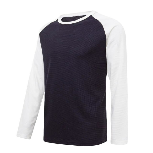 Men's Fashion Casual Color Block Long Sleeve Round Neck Blouse RXIRUCGD Marine, Taille: S