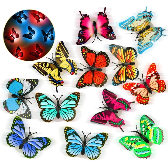 36pcs 3D Butterfly Wall Stickers, EEEkit Removable Decals Cute Colorful Butterflies Art Decor Murals with Gold Powder for Kids Baby Boy Girl Bedroom Classroom Party Wedding TV Background