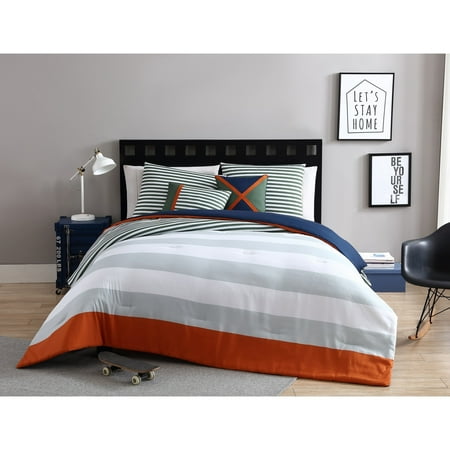 Vcny Home Orange Green Boy Collegiate Stripe 4 5 Piece Comforter