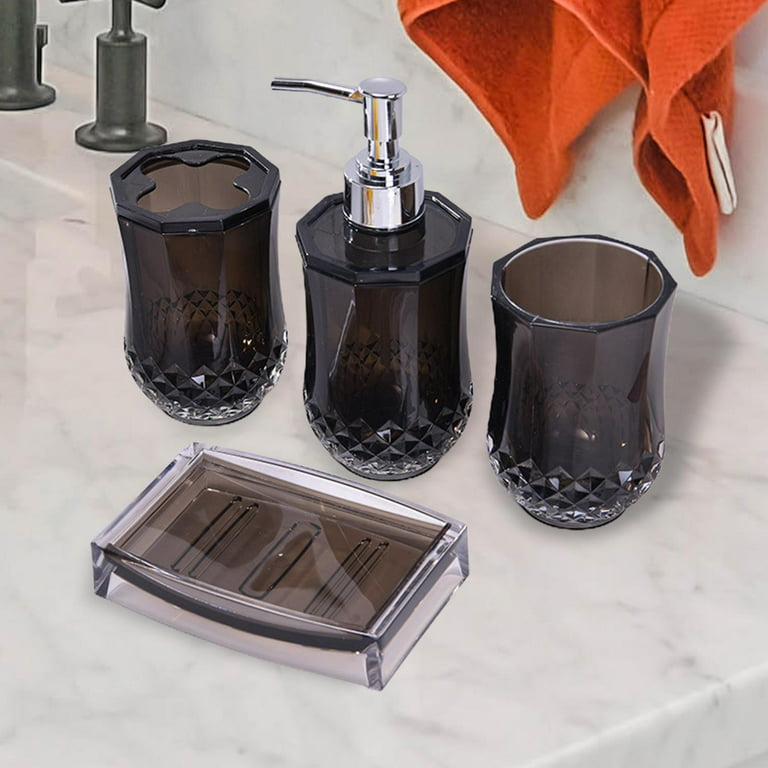 Acrylic Bathroom Accessories Set Apartment Necessities Bottle Soap Tray  Mouthwash Cup Tumbler Modern Bath Stuff Decor Countertop Neat Black 
