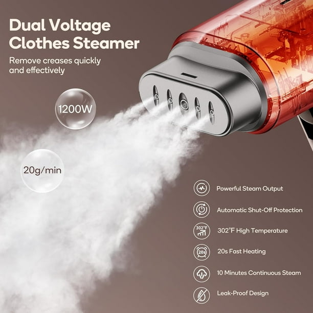 Newbealer Steamer for Clothes,120V-240V Dual Voltage Travel Size Garment  Steamer,Horizontal & Vertical Steaming,Self-Cleaning for Global ＆ Europe  Traveling,Chocolate