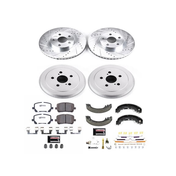 Front and Rear Brake Pad Rotor Shoe Drum Kit - Compatible with 2003 - 2008 Toyota Corolla 2004 2005 2006 2007