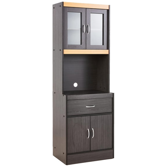 Pemberly Row Wood Kitchen China Cabinet with Hutch in Black/Beige
