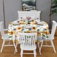 thumbnail image 2 of White Butterfly Sunflower Pattern Round Tablecloth 60"x60",Wrinkle Wipeable Table Cloth for Kitchen Dining Room Picnic Patio Party, 2 of 6