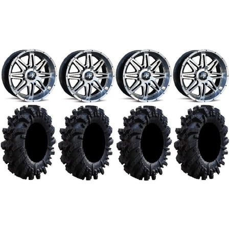 MSA Dark Tint Vibe 14 UTV Wheels 28 Intimidator Tires Kawasaki Mule Pro FXT