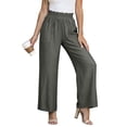 thumbnail image 3 of Women Cotton Linen Pants Smocked High Waisted Lightweight Comfy Wide Leg Dressy Casual Trousers with Pockets (S, Gray), 3 of 8