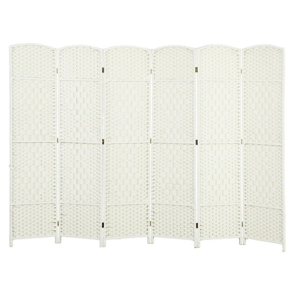 COCOKUN 6 Panel 6FT Tall Freestanding Wood Privacy Screen, White Folding Partition for Home Office, Sturdy Room Divider for Bedroom, Studio, and Living Space