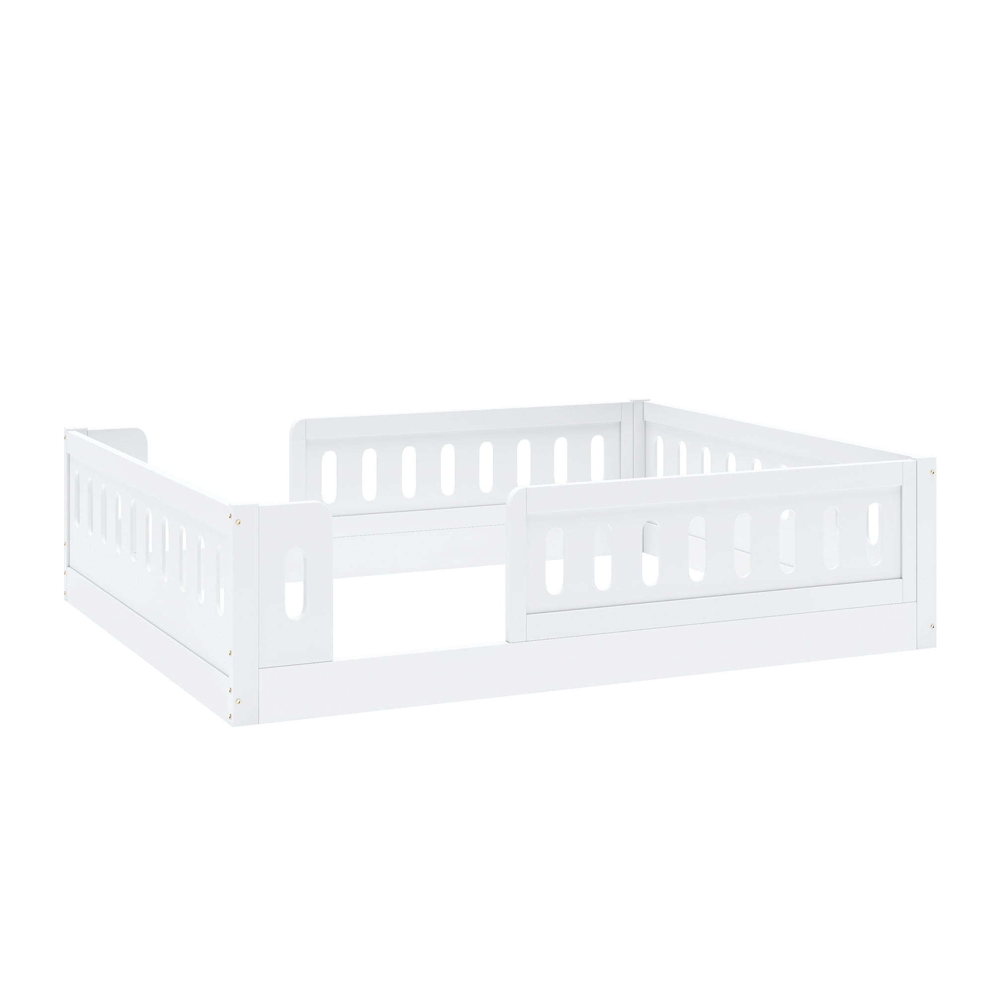 Euroco Solid Wood Full Size Montessori Floor Bed with Safety Guardrail, Low Platform Toddler Bed Frame for Boys & Girls, No Box Spring Needed, White