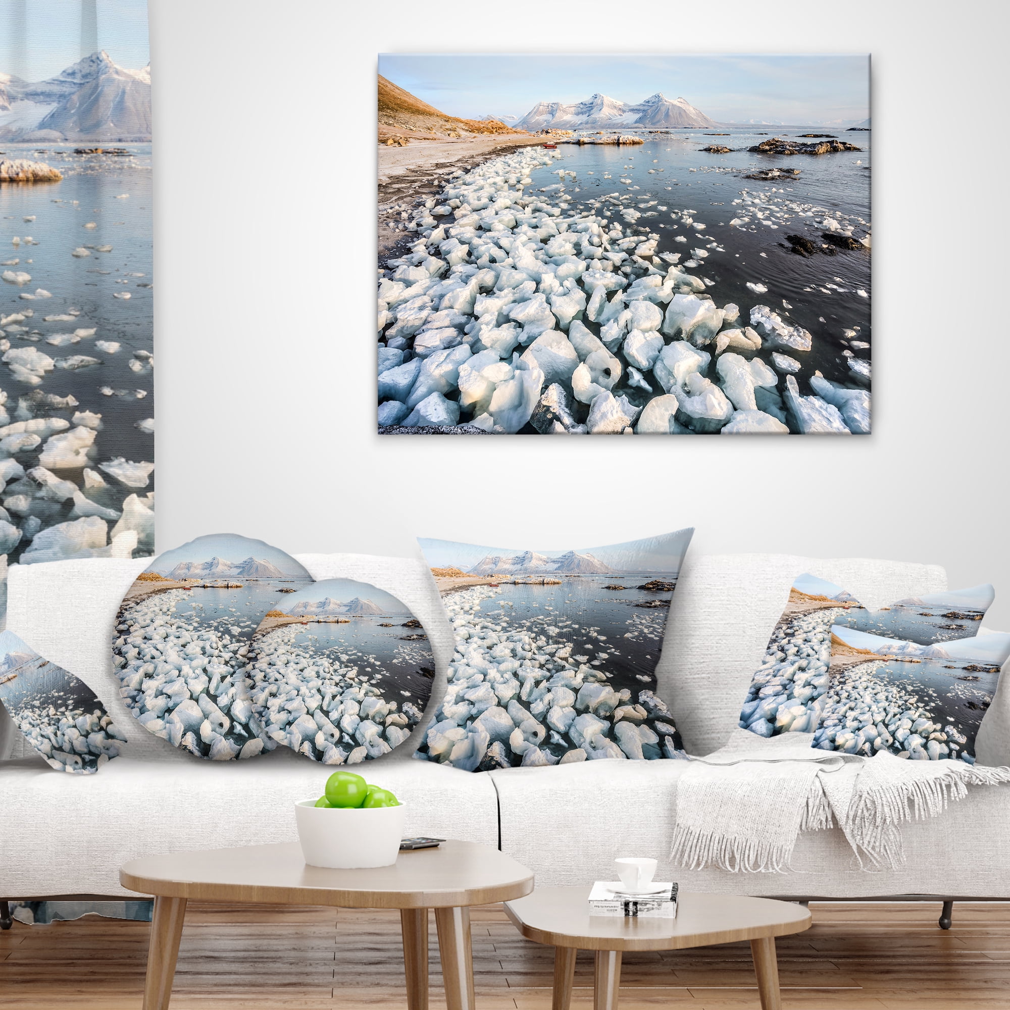 Designart Sunny Morning in Arctic Spitsbergen - Landscape Printed Throw Pillow - 12x20