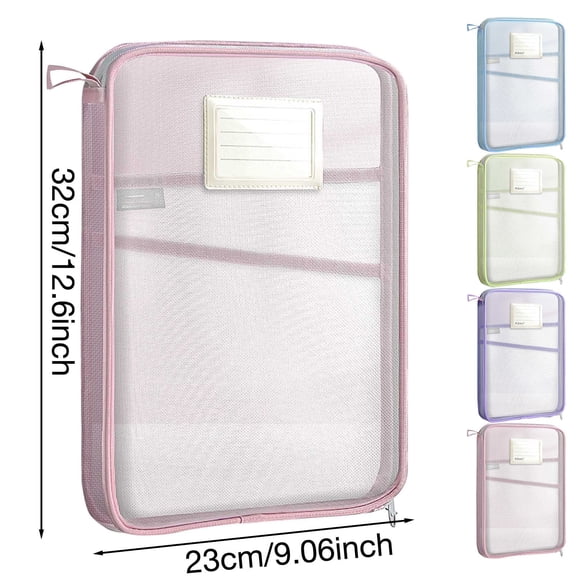Clearance Under $1.99! 1PC Mesh Zipper File Bag, Large Capacity L-Shaped Pouch for Stationery & Documents, Nylon, for Office & Study, (32x23x4cm, Blue)