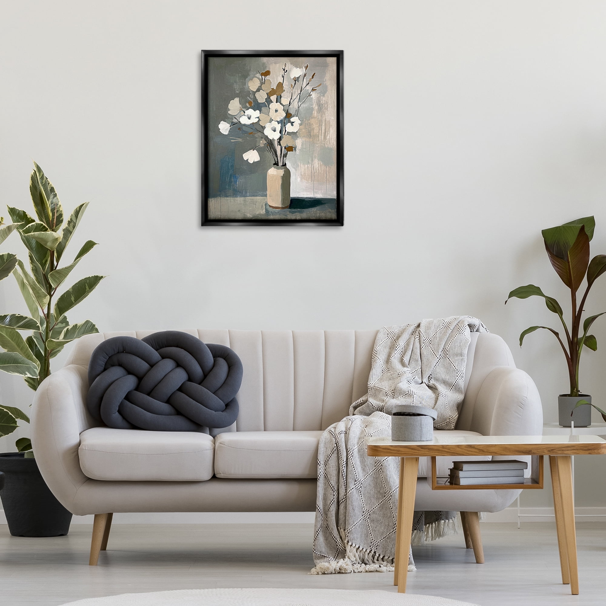 Stupell Industries Natural Floral Vase Botanical & Floral Painting Black Floater Framed Canvas Art Print Wall Art, 25 x 31