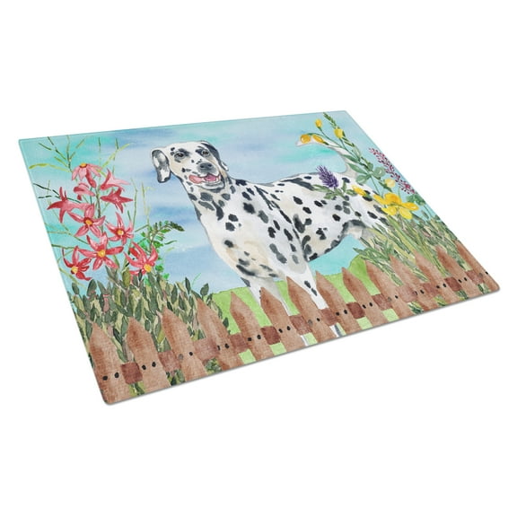 Caroline's Treasures Dalmatian Spring Glass Cutting Board Large