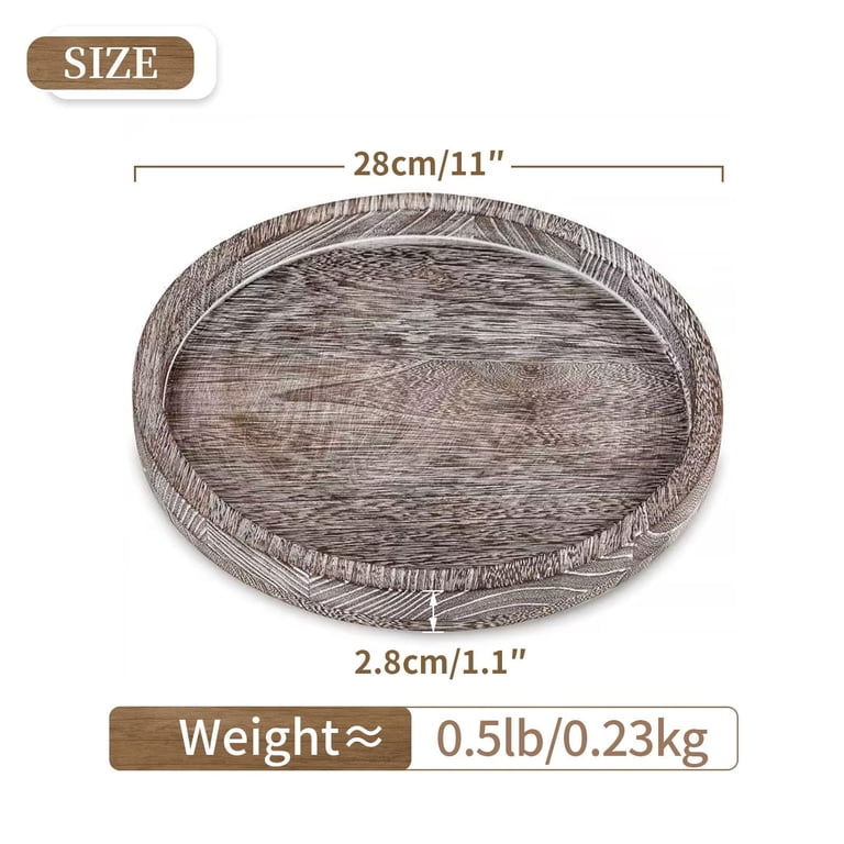 Hanobe Round Wooden Candle Holder Tray, Whitewashed photo 8
