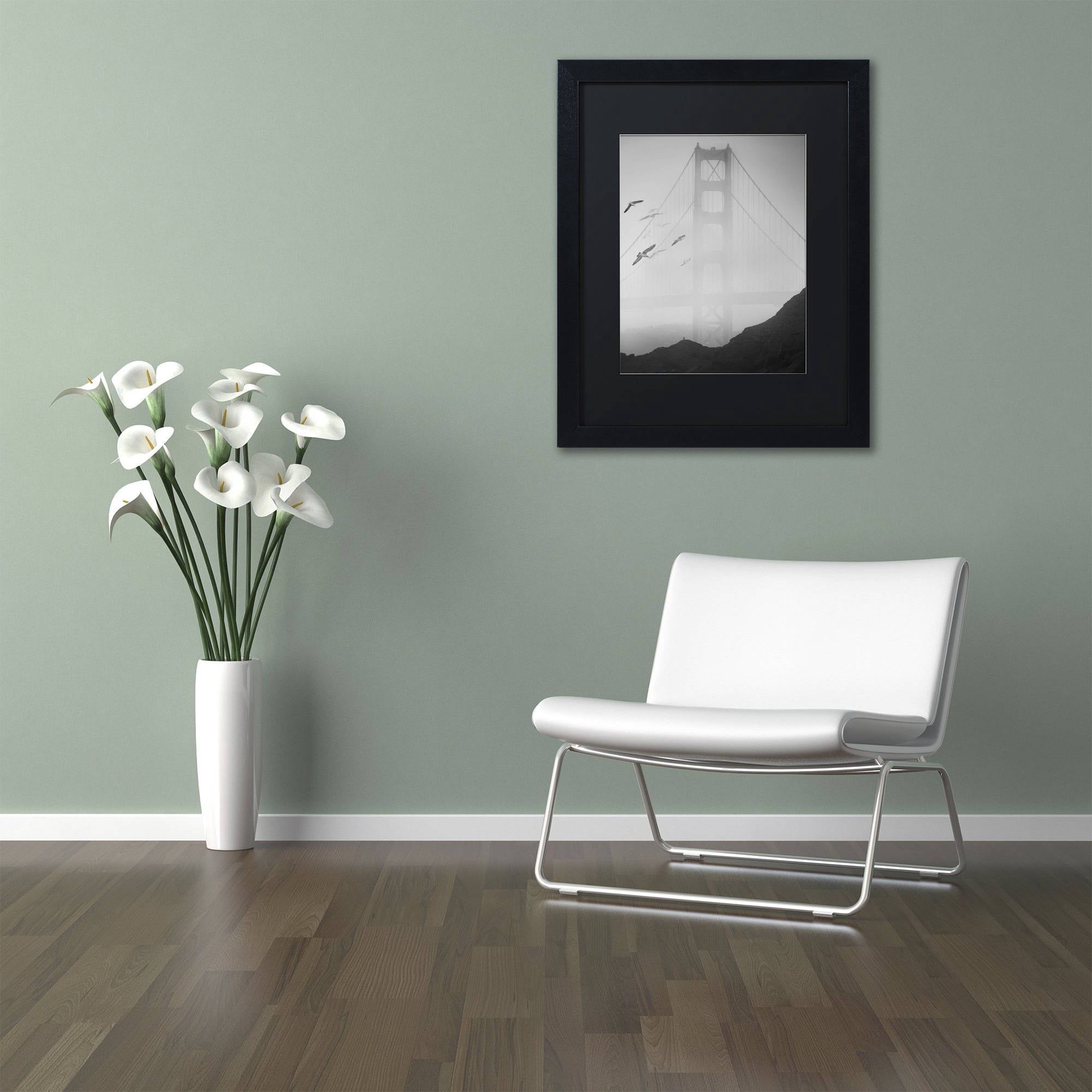 Trademark Fine Art "Golden Gate Pier and Birds I" Canvas Art by Moises Levy Black Matte, Black Frame