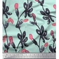 thumbnail image 1 of Soimoi Green Japan Crepe Satin Fabric Stem & Bud Watercolor Printed Craft Fabric by the Yard 42 Inch Wide, 1 of 3